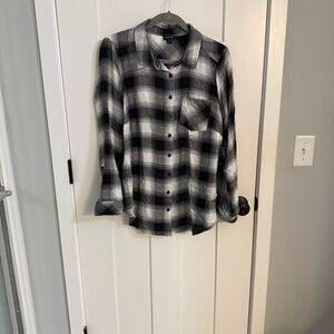 Torrid Black and White Plaid Button-Up Shirt